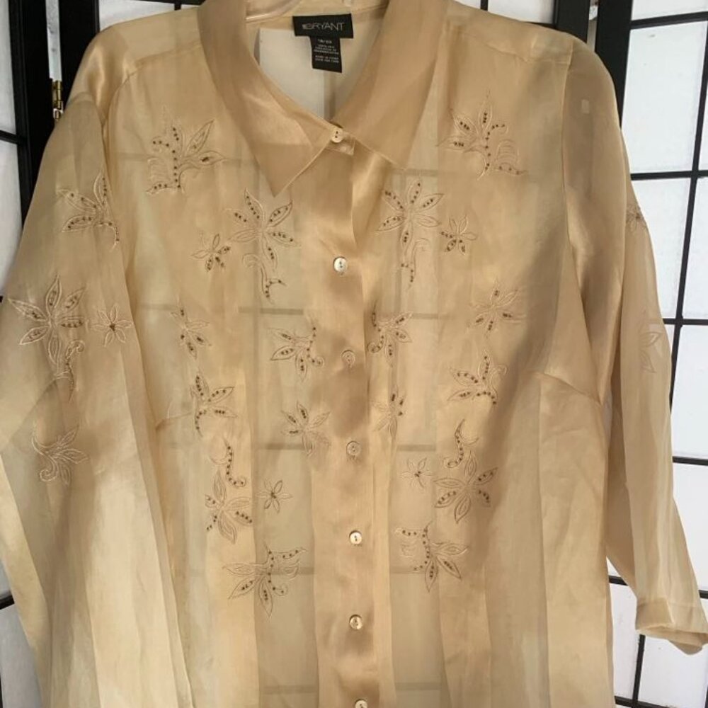 EUC Lane Bryant Embroidered Silk Sheer Blouse Size 18-20